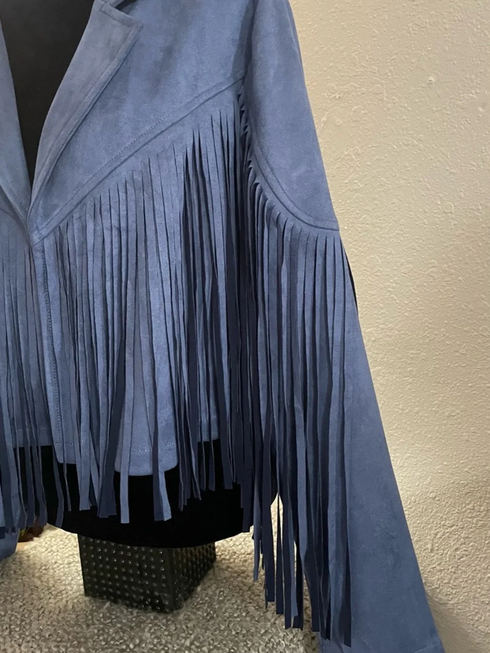 Blue Fringe Faux  Suede Jacket - Women - Picture 6 of 9